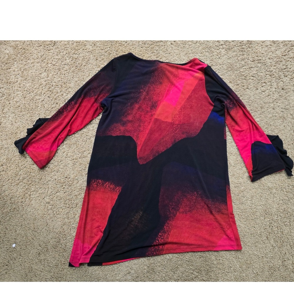 Clara Sunwoo Abstract Print V-Neck Tunic Top Red Pink Black Women Size M USA - Picture 5 of 10